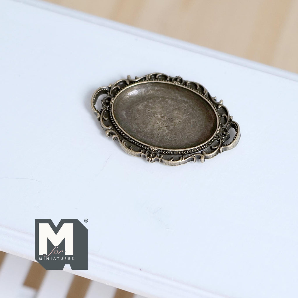 Miniature Vintage Style Ornate Serving Tray 1:12 Scale Dollhouse Filigree Pattern Tray 1-3/8 inch long (copper) - F068