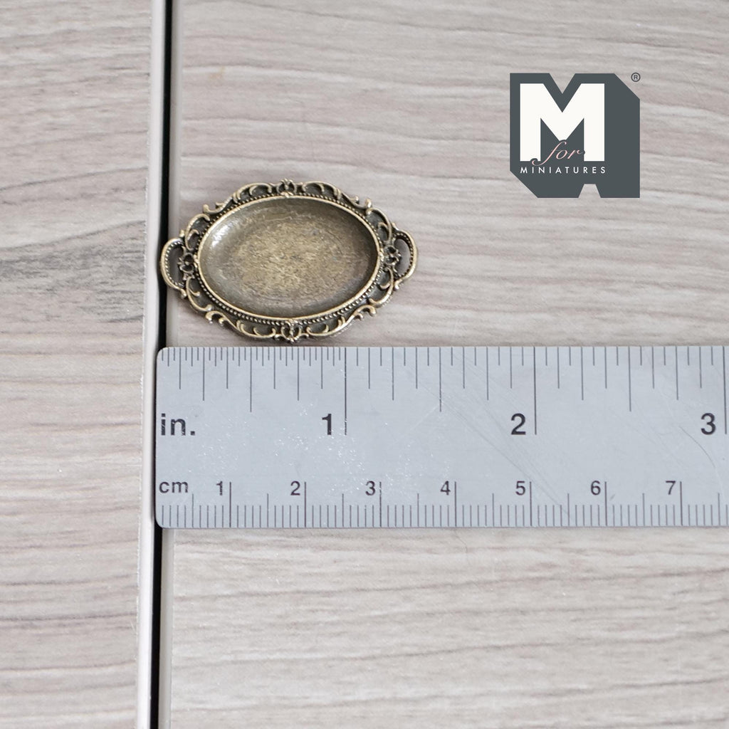 Miniature Vintage Style Ornate Serving Tray 1:12 Scale Dollhouse Filigree Pattern Tray 1-3/8 inch long (copper) - F068