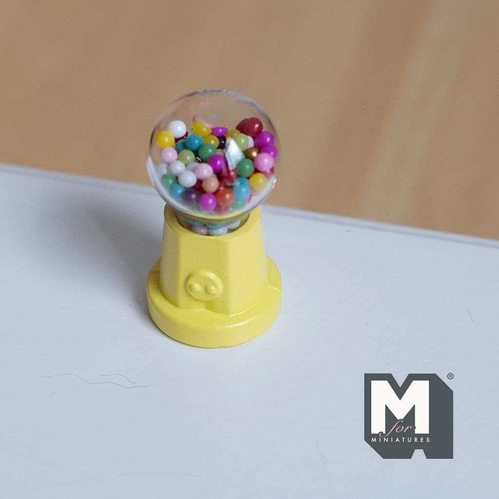 Miniature Table Top Gumball Machine 1:12 Scale Dollhouse Decoration Candy Dispenser 1-3/16 inch tall  (yellow) (non working) - E015