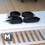 1:12 Scale Miniature Metal Cooking Pan Dollhouse Cookware and Bakeware set 4piece Round Baker Square Skillet Grill (black) - E060