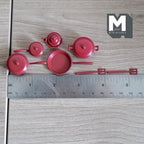 Miniature Metal Cookware Set 1:12 Scale Frying Pan Saucepans Stockpot Kettle Spatulas Set of 7 Dollhouse Kitchenware (red) - A078