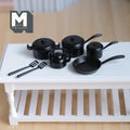 Miniature Metal Cookware Set 1:12 Scale Frying Pan Saucepans Stockpot Kettle Spatulas Set of 7 Dollhouse Kitchenware (black) - A078