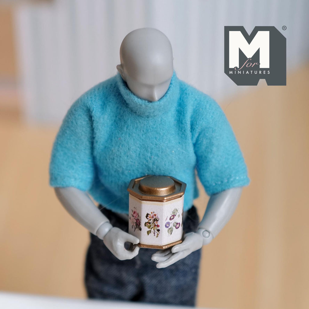 Miniature Tea Tin 1:12 Scale Dollhouse Kitchen Octagonal Floral Canister with Removable Lid 11/16 inch dia. - H024