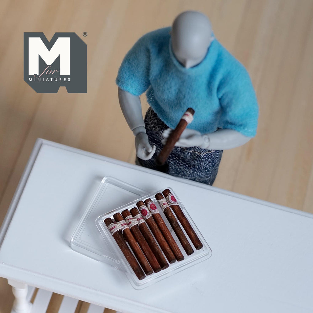 Miniature Long Cigars and Clear Box 1:12 Scale Set of 10 Dollhouse Gran Cigars 2-1/8 inch long (not real) (plastic) - G030