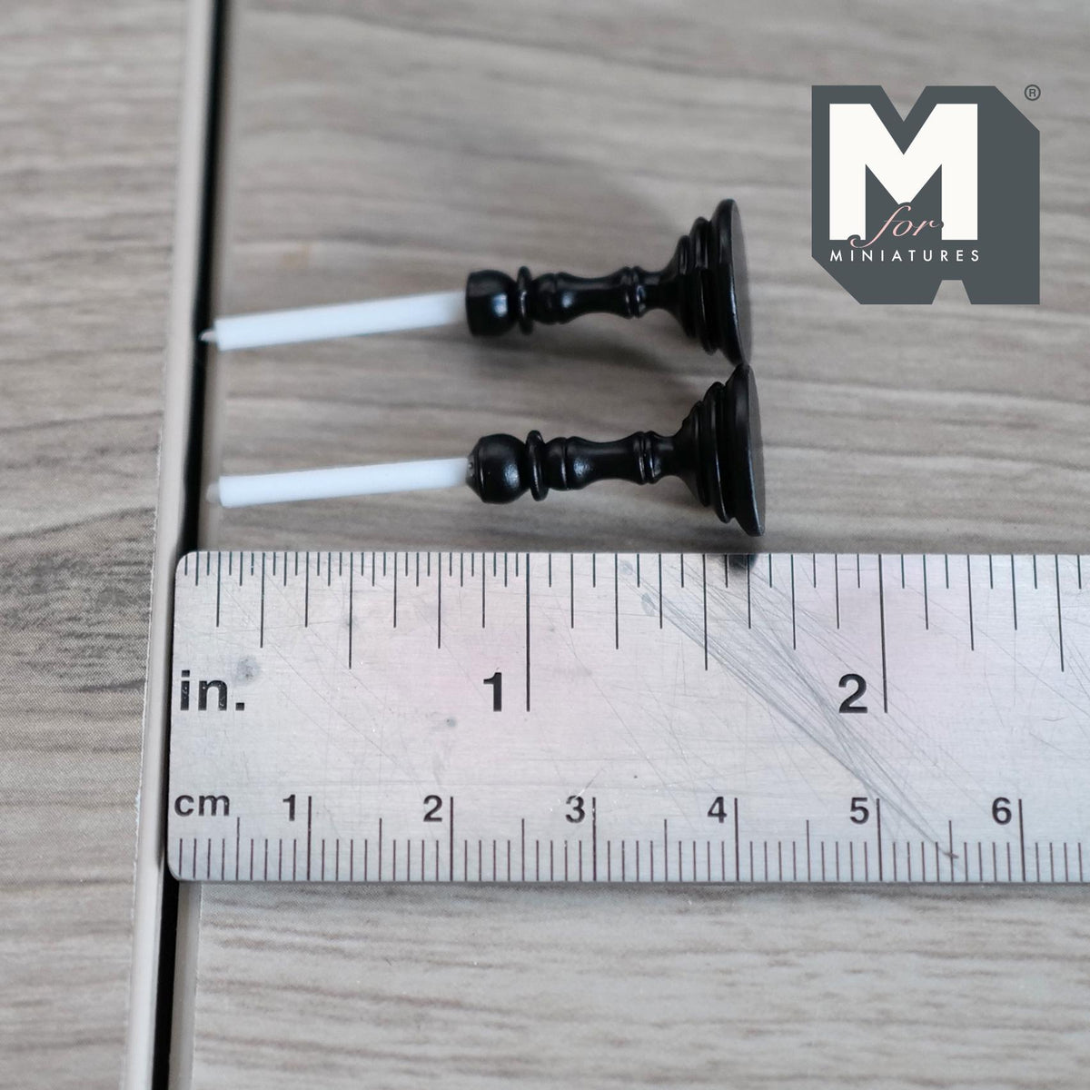 Dollhouse Candle Holders Set of 2 , 1:12 Scale Miniature Metal Round Candle Holder Base 1-9/16 inch tall (black) - C082