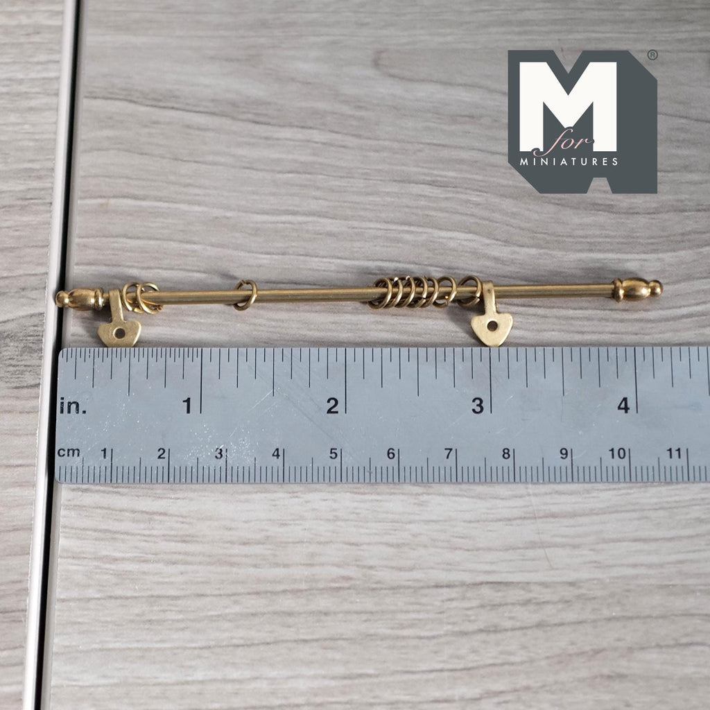 1:12 Scale Miniature Brass Dollhouse Curtain Rod, 10 Rings and 2 Brackets, 4-3/16 inch long