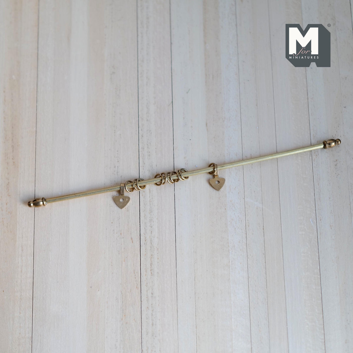 1:12 Scale Miniature Curtain Rod with 2 Hangers and 10 Rings, Brass, Fixed Length, Requires Mounting, 6 inch long