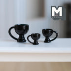 Miniature Pedestal Mug Set 1:12 Scale Dollhouse Footed Mugs Set of 3 (black) (metal)  - A057