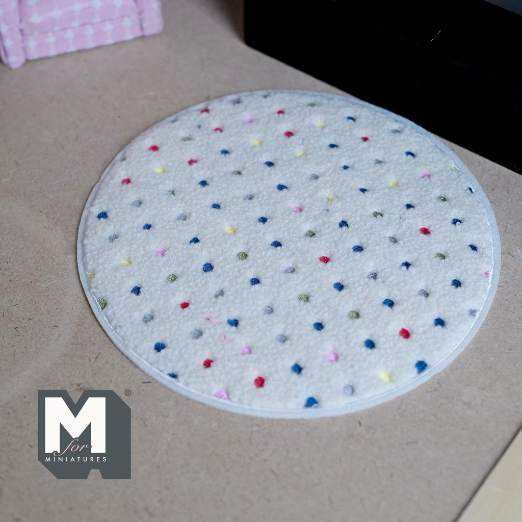 Miniature Multi Color Dot Shag Round Rug 1:12 Scale Dollhouse Carpet Colorful Modern Rug 6-1/8 inch dia. - C005