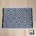 Miniature Black and White Geometric Diamond Rug 1:12 Scale Dollhouse Woven Carpet with Fringe 7-1/2 inch long - C005