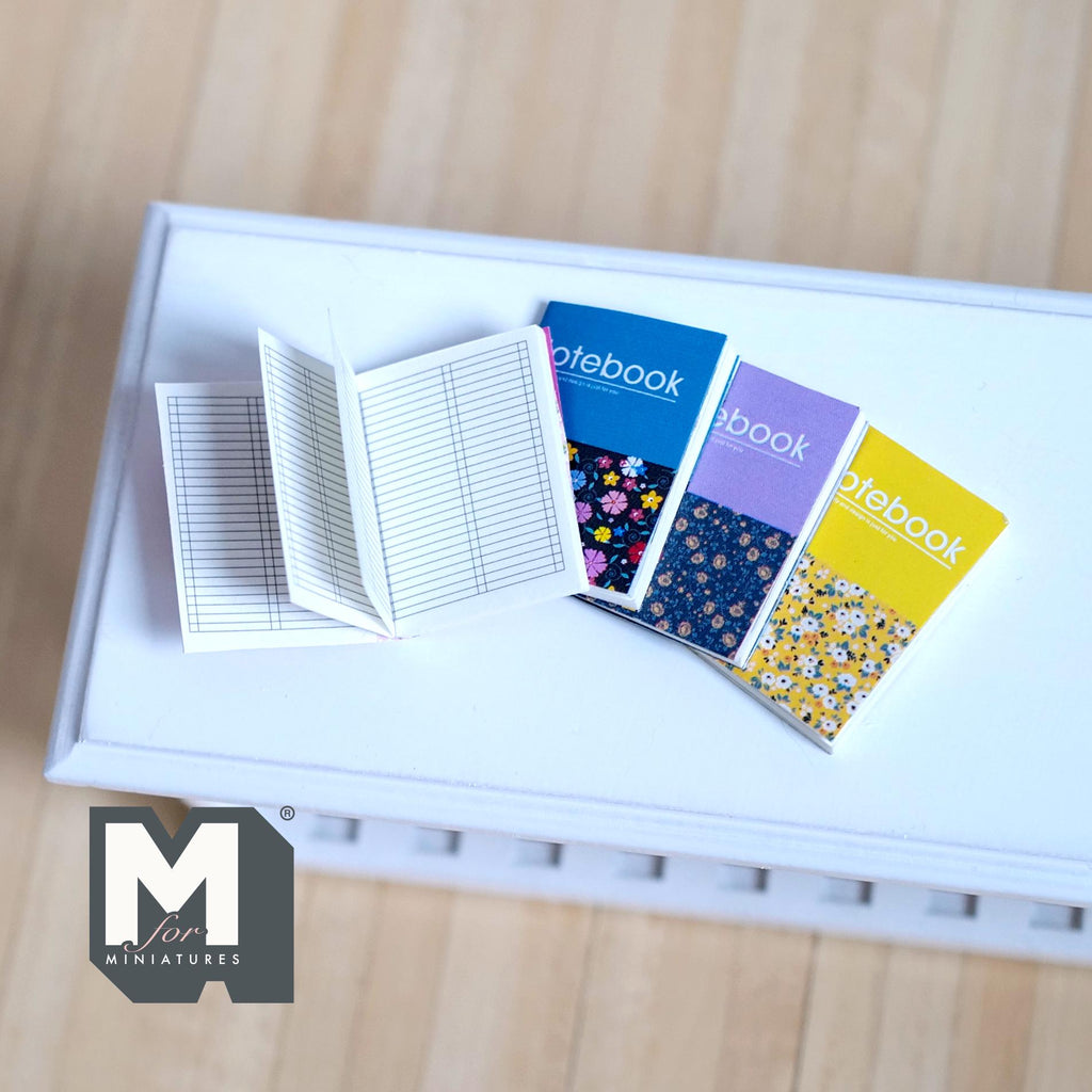 Miniature Notebooks Set of 4 , 1:12 Scale Dollhouse Supplies Sketchbooks Notepad 1-1/8 inch tall - C035