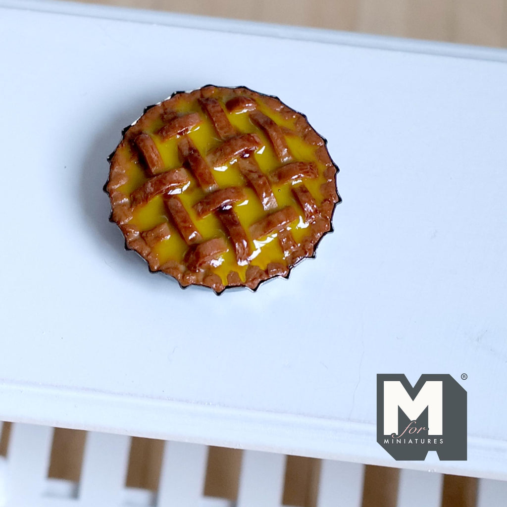 Miniature Peach Fruit Lattice Pie in Fluted Metal Tart Pan Large Size 1-1/4 inch dia. - E029