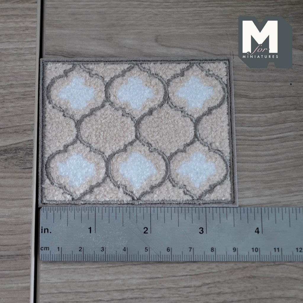 Miniature Quatrefoil Area Rug 1:12 Scale Dollhouse Rectangular Shag Rug Living Room Carpet 3-5/8 inch long (beige) - K021