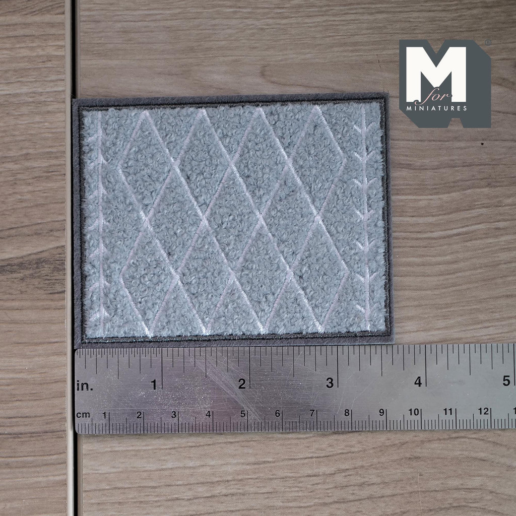 Miniature Argyle Area Rug 1:12 Scale Dollhouse Textured Diamond Pattern Shag Rug Living Room Carpet 3-11/16 inch long (gray) - K021