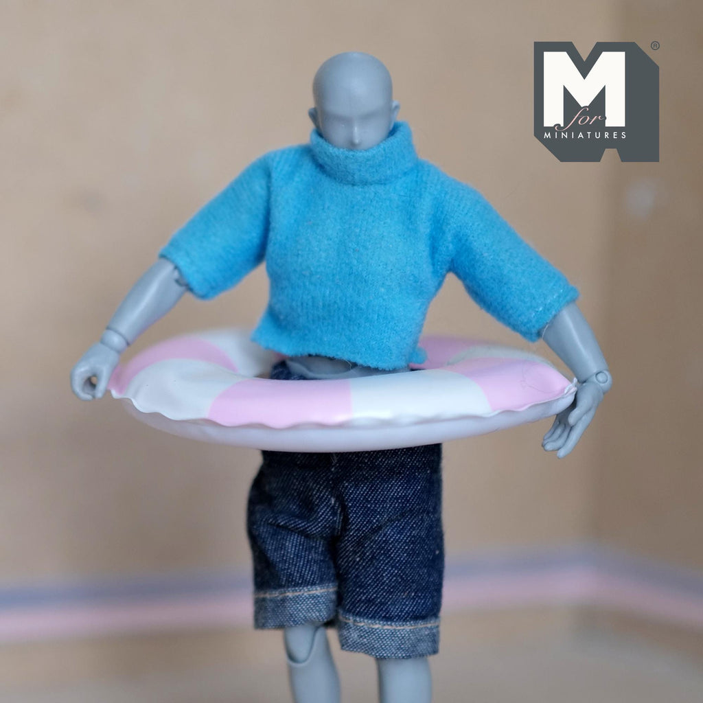 Miniature Round Pool Float 1:12 Scale Dollhouse Swimming Pool Tube Inflated Pool Raft 3-3/8 inch dia. (light blue) - K021