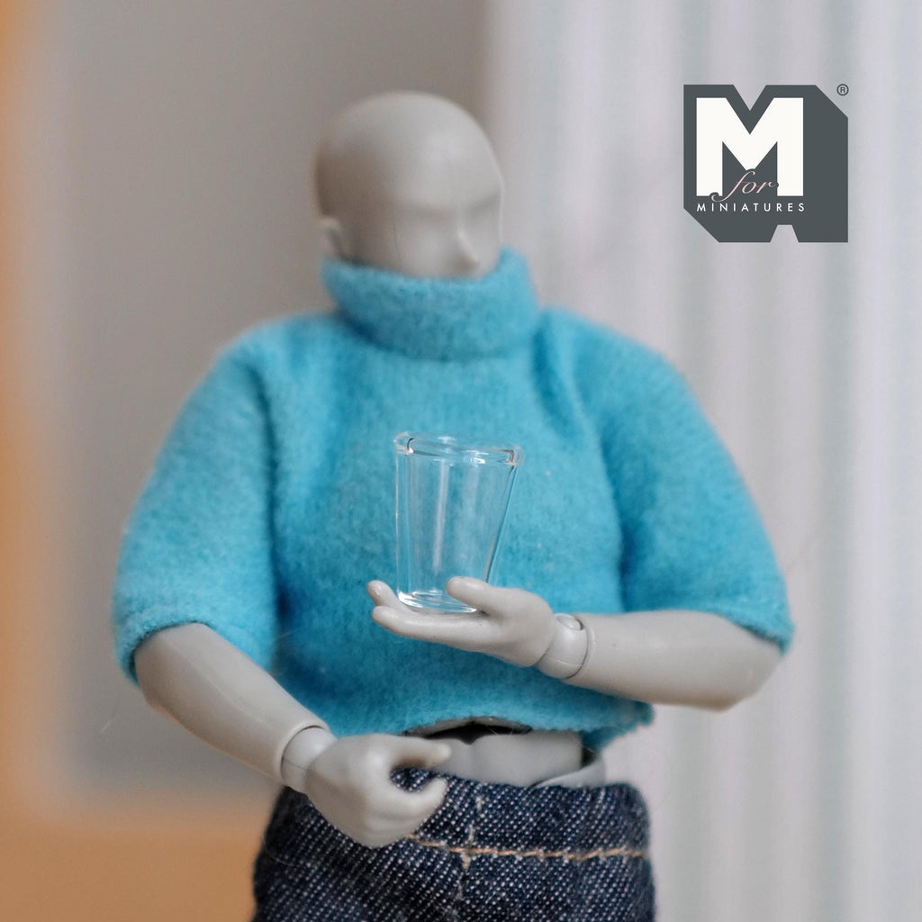 Miniature Water Glasses Set of 2 1:12 Scale Dollhouse Kitchenware 1/2 inch tall (real glass) - E081