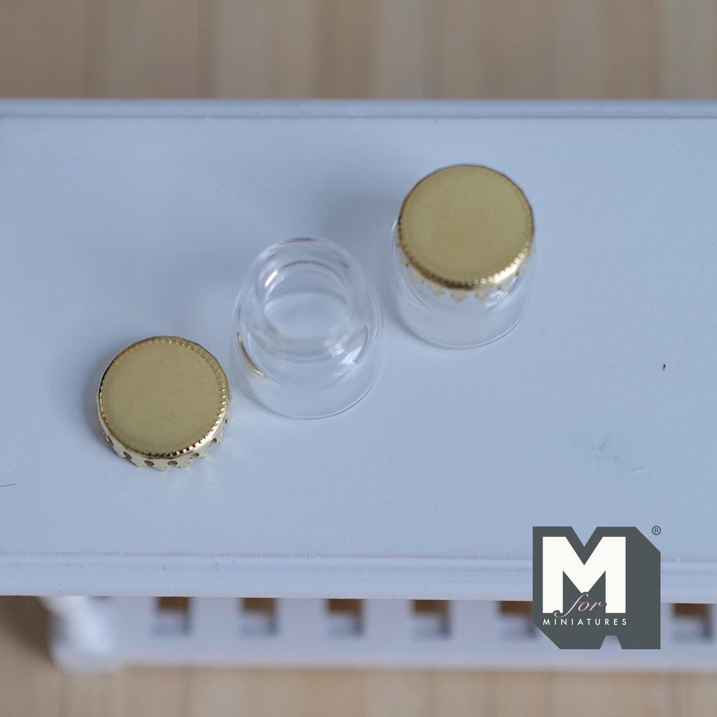 Miniature Glass Jars with Metal Lids 1:12 Scale Dollhouse Decor Set of 2 , 3/4 inch tall - E081