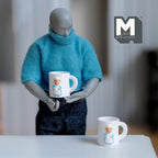 Miniature Bear Themed Coffee Mugs Set of 2 , 1:12 Scale Dollhouse Drinkware 5/8 inch tall (resin) - A028