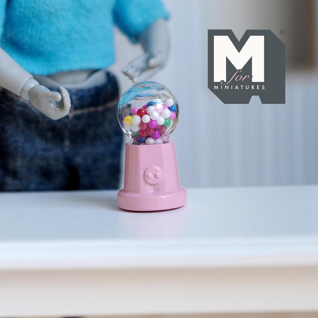 Miniature Table Top Gumball Machine 1:12 Scale Dollhouse Decoration Candy Dispenser 1-3/16 inch tall  (pink) (non working)- E015