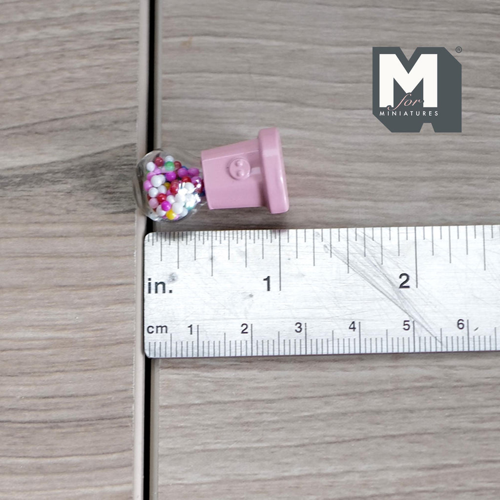 Miniature Table Top Gumball Machine 1:12 Scale Dollhouse Decoration Candy Dispenser 1-3/16 inch tall  (pink) (non working)- E015
