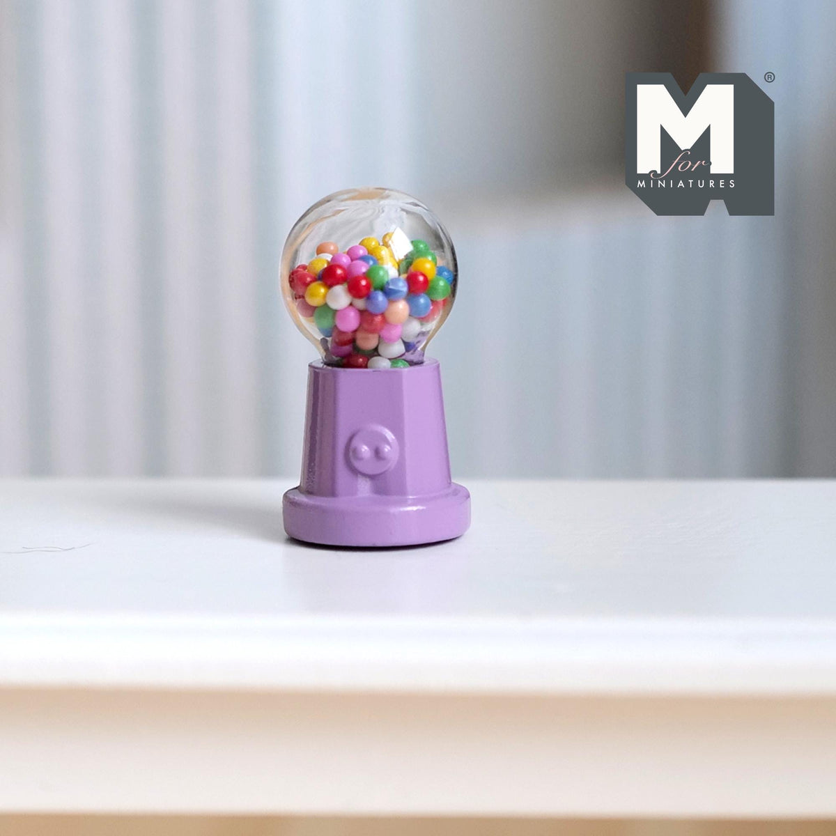 Miniature Table Top Gumball Machine 1:12 Scale Dollhouse Decoration Candy Dispenser 1-3/16 inch tall  (purple) (non working) - E015
