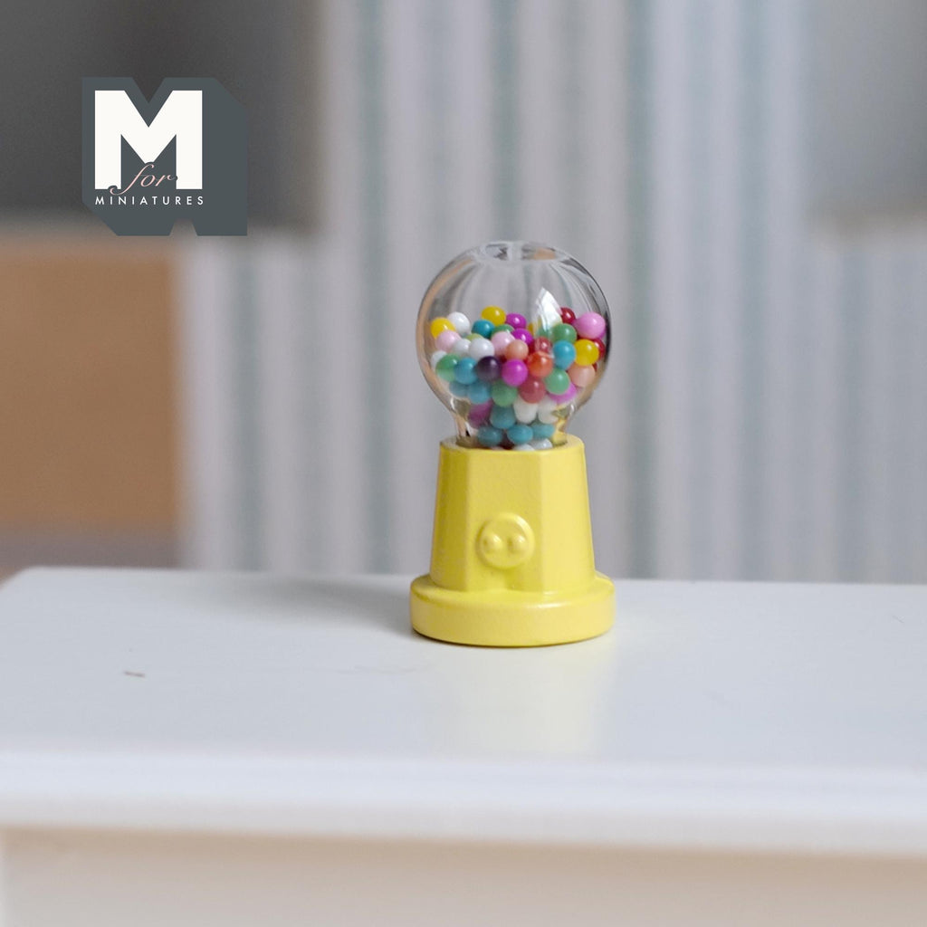 Miniature Table Top Gumball Machine 1:12 Scale Dollhouse Decoration Candy Dispenser 1-3/16 inch tall  (yellow) (non working) - E015