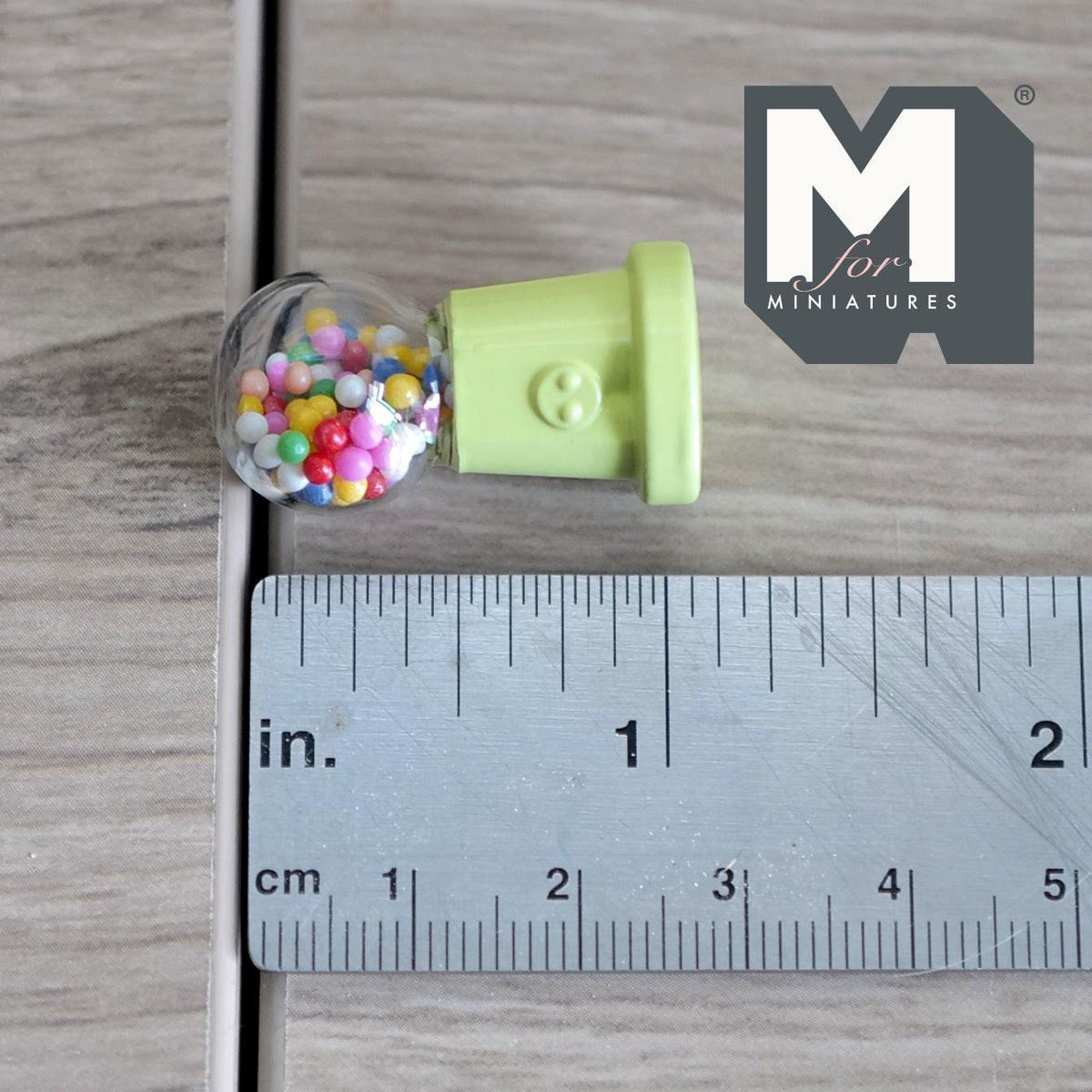 Miniature Table Top Gumball Machine 1:12 Scale Dollhouse Decoration Candy Dispenser 1-3/16 inch tall  (green) (non working) - E015
