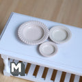 Miniature Scalloped Rim Plates Set of 3 Dollhouse Kitchenware Tableware (beige)  - A057