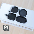 1:12 Scale Miniature Metal Cooking Pan Dollhouse Cookware and Bakeware set 4piece Round Baker Square Skillet Grill (black) - E060