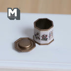 Miniature Tea Tin 1:12 Scale Dollhouse Kitchen Octagonal Floral Canister with Removable Lid 11/16 inch dia. - H024