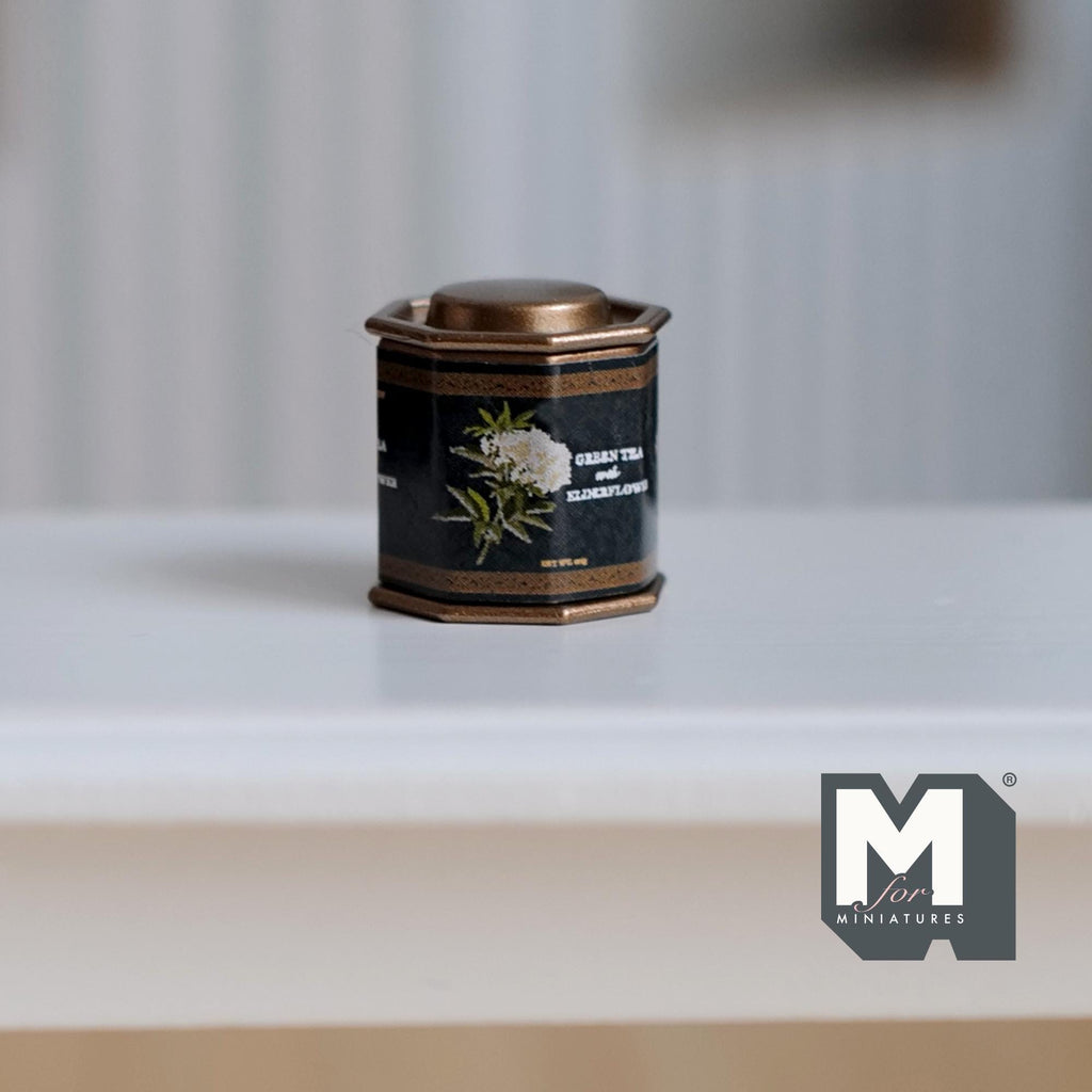 Miniature Tea Tin 1:12 Scale Dollhouse Kitchen Octagonal Floral Canister with Removable Lid 11/16 inch dia. - H024
