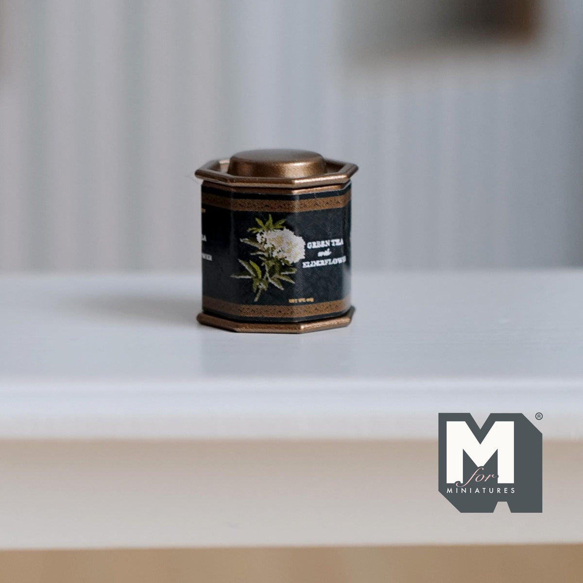 Miniature Tea Tin 1:12 Scale Dollhouse Kitchen Octagonal Floral Canister with Removable Lid 11/16 inch dia. - H024
