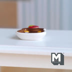 Miniature Bear Pancake Plate with Strawberry 1:12 Scale Dollhouse Tableware Breakfast Dining Decor - A041