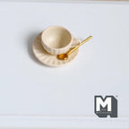 Miniature Cup Saucer and Spoon Set 1:12 Scale Dollhouse Drinkware Set of 3 (beige) (large) (metal) - F077