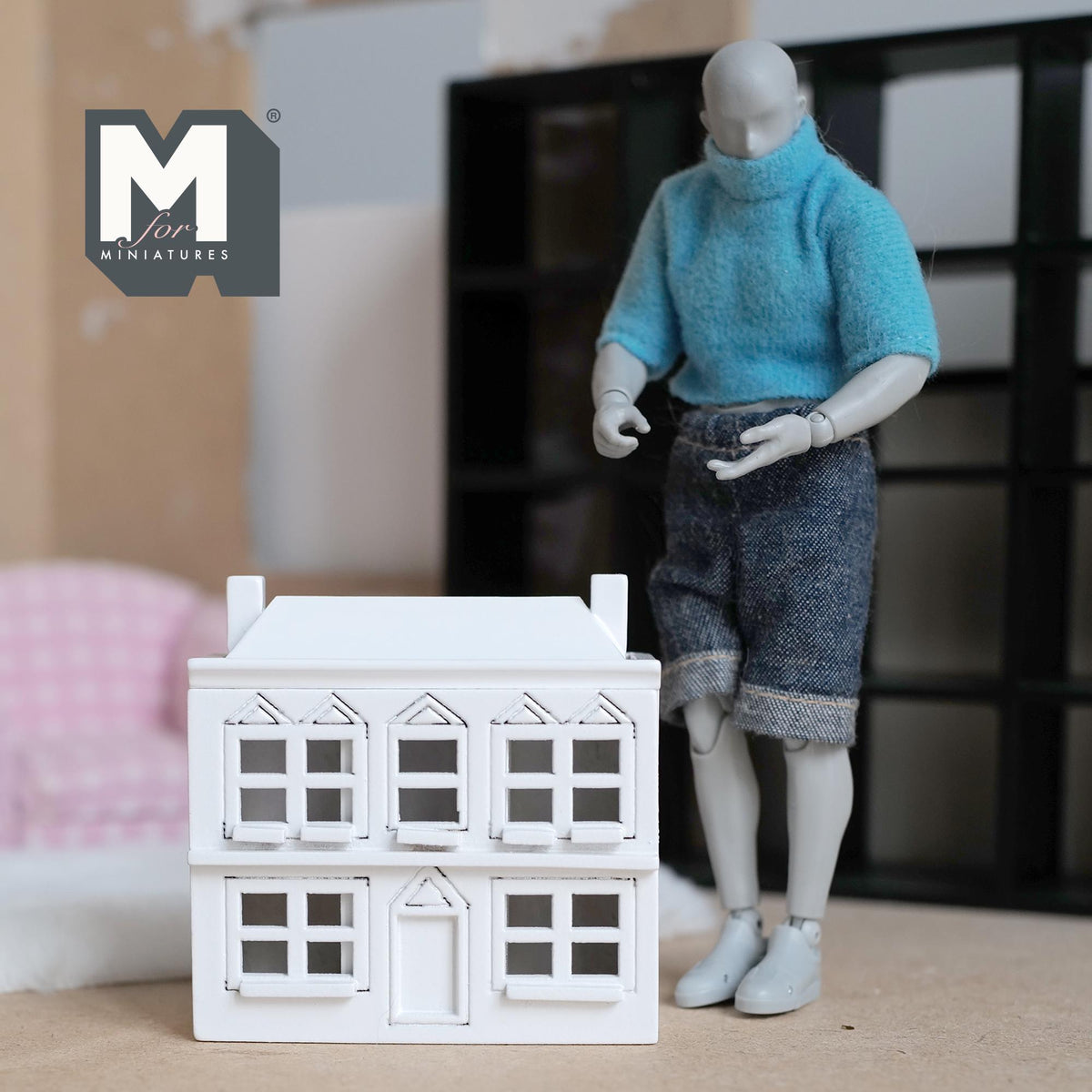 Dollhouse Miniature 1:144 Scale White House in a House Georgian Hobby House 2-5/8 inch tall (wood) - C023