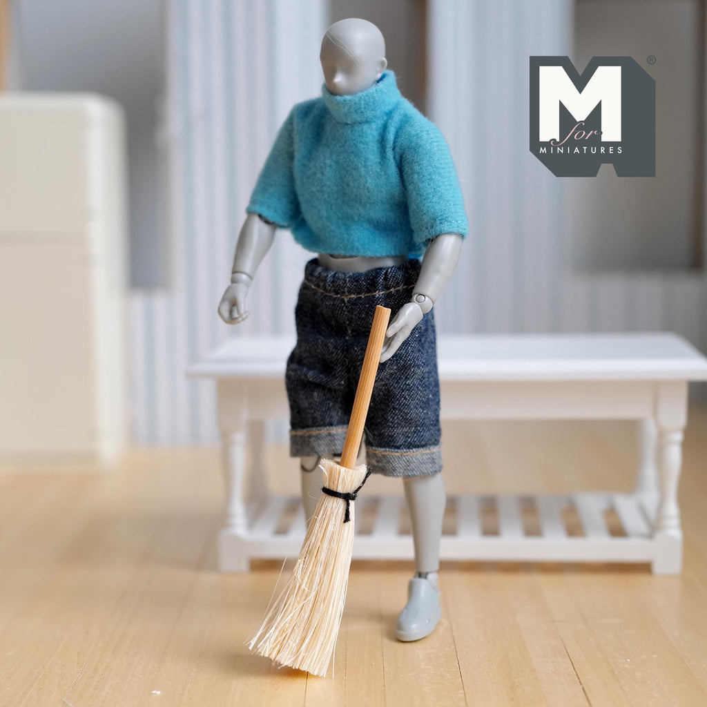 Miniature Straw Broom with Black Twine 1:12 Scale Dollhouse Kitchen Sweep 3-1/8 inch long - D068