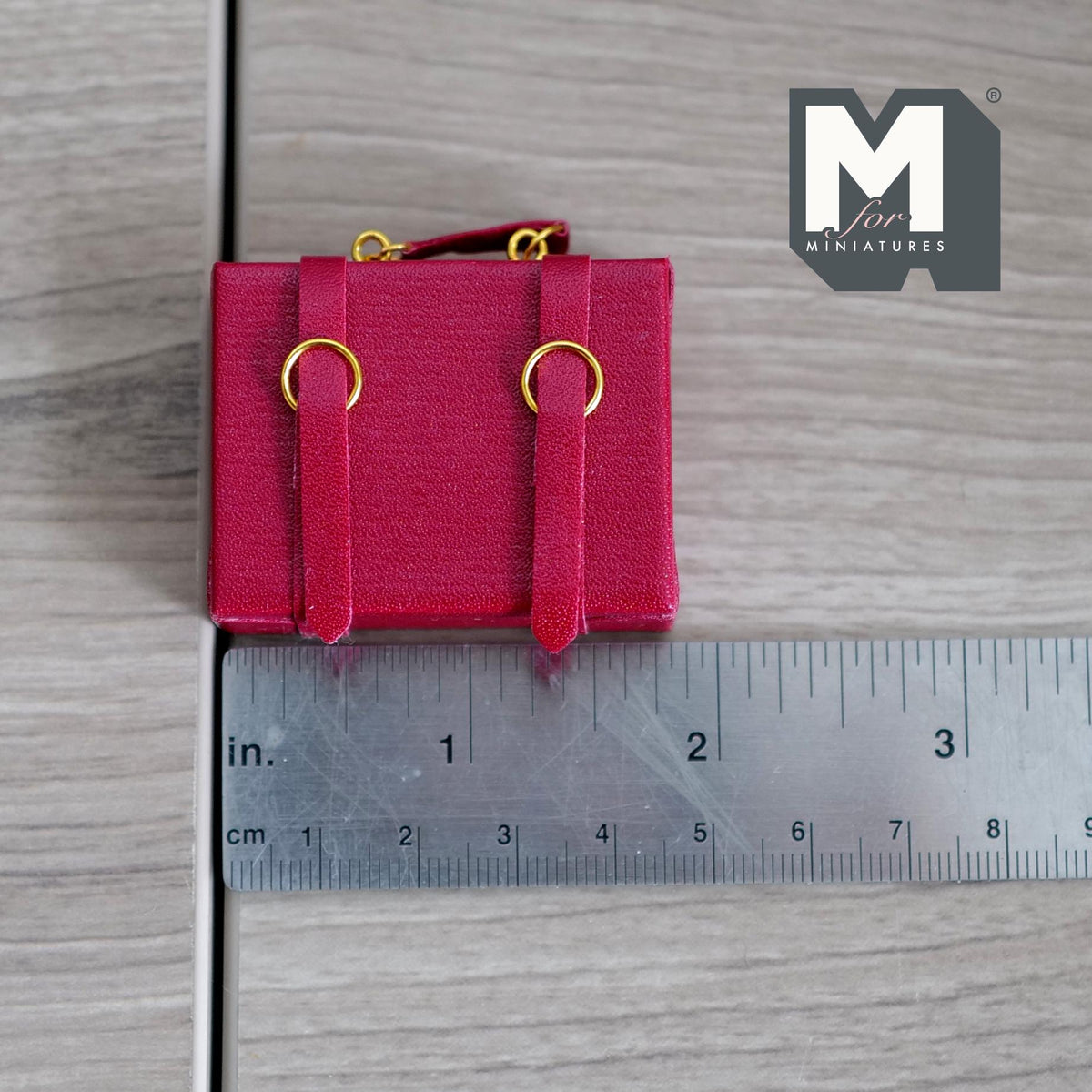 Miniature Briefcase 1:12 Scale Dollhouse Decor Suitcase Wrapped in Faux Leather 1-7/8 inch wide (red) (non opening) - C043