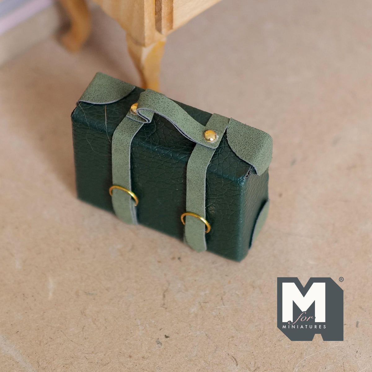 Miniature Briefcase 1:12 Scale Dollhouse Decor Suitcase Wrapped in Faux Leather 1-7/8 inch wide (green) (non opening) - C043