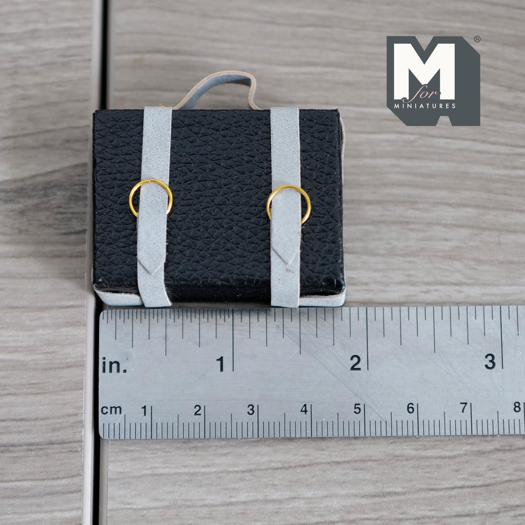 Miniature Briefcase 1:12 Scale Dollhouse Decor Suitcase Wrapped in Faux Leather 1-7/8 inch wide (black/gray) (non opening) - C043