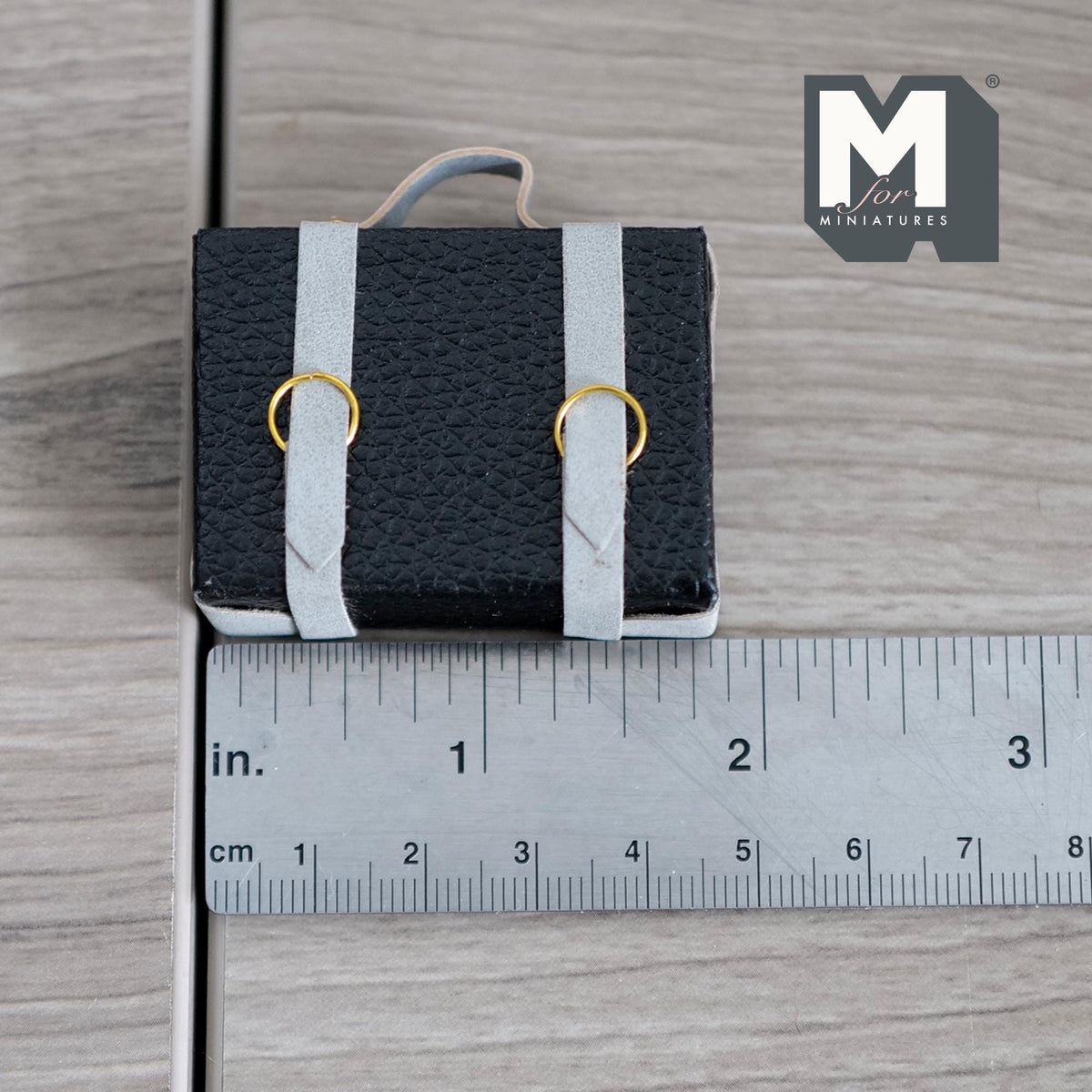 Miniature Briefcase 1:12 Scale Dollhouse Decor Suitcase Wrapped in Faux Leather 1-7/8 inch wide (black/gray) (non opening) - C043