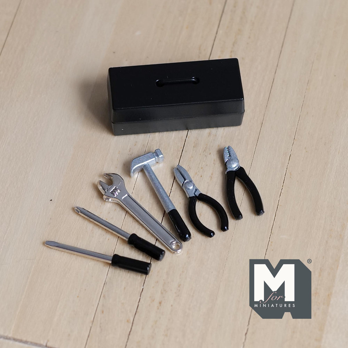 Miniature Metal Tool Box Set 1:12 Scale Tools Screw Driver Wrench Hammer 1 inch long (black) - H035
