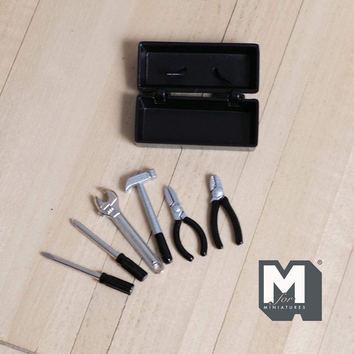 Miniature Metal Tool Box Set 1:12 Scale Tools Screw Driver Wrench Hammer 1 inch long (black) - H035