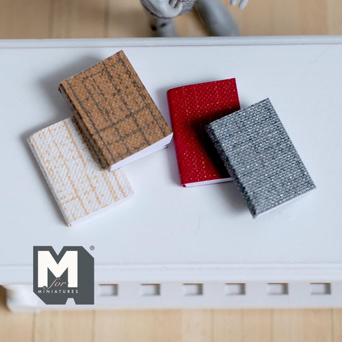 Miniature Books with Empty Pages , 1:12 Scale Dollhouse Decor Diary Journal Notepad Set of 4 (c) - C035