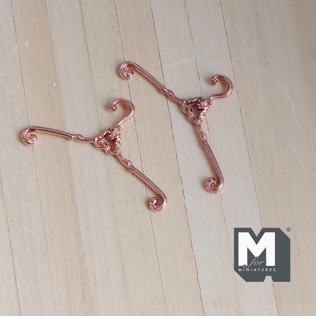 Miniature Hangers Set 1:12 Scale Dollhouse Supplies Clothes Hanger 1-9/16 inch wide  (rose gold) - G059