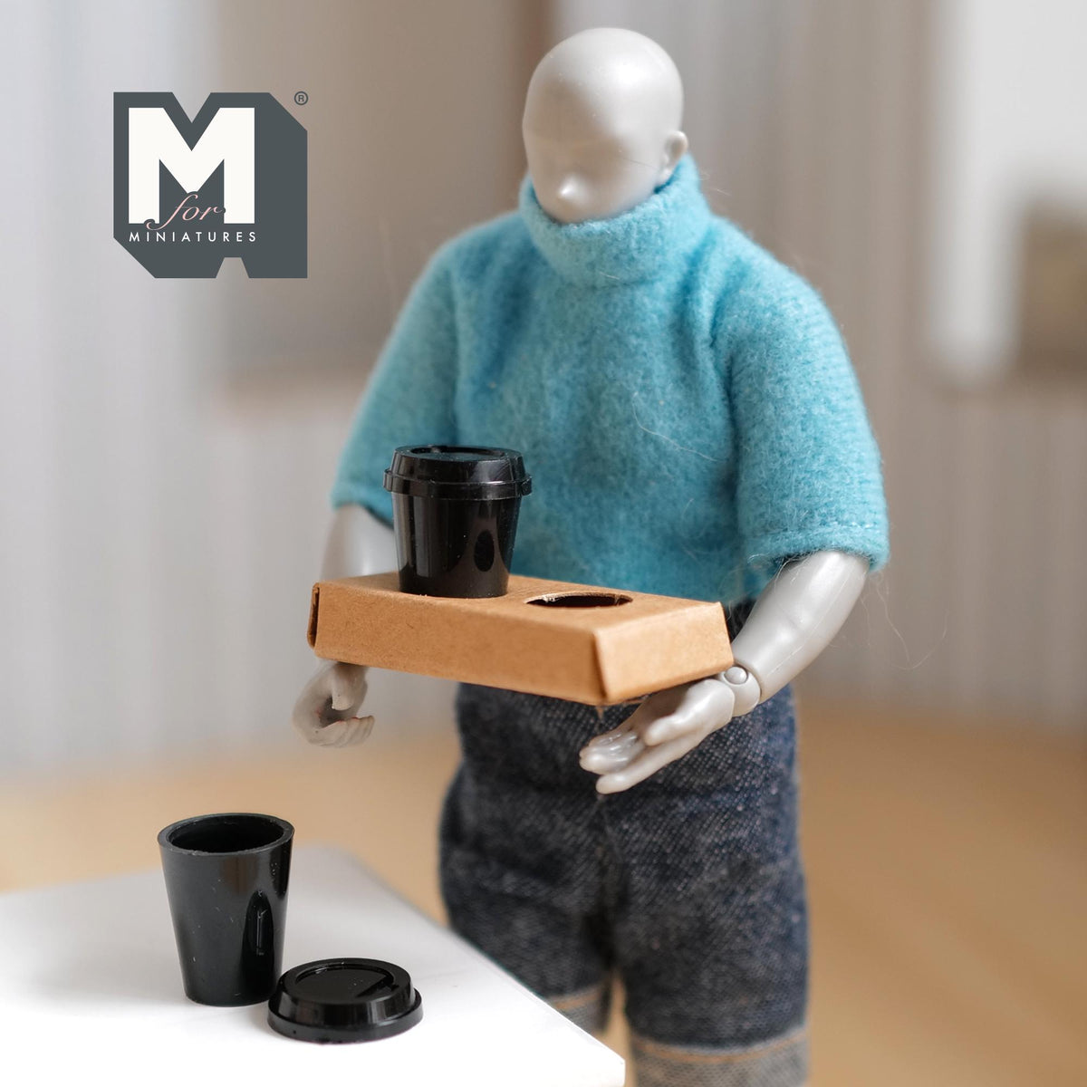 Miniature Cups on Drink Carrier 1:12 Scale Dollhouse Decor Drinkware Coffee Cups on Tray Set of 3 - G020