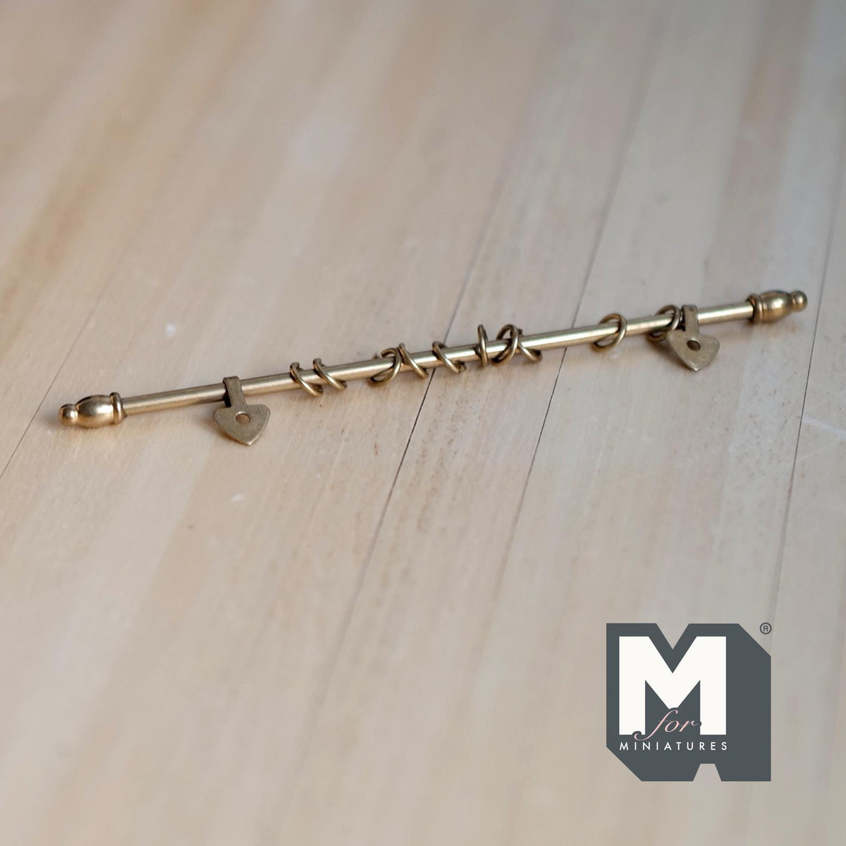 1:12 Scale Miniature Brass Dollhouse Curtain Rod, 10 Rings and 2 Brackets, 4-3/16 inch long