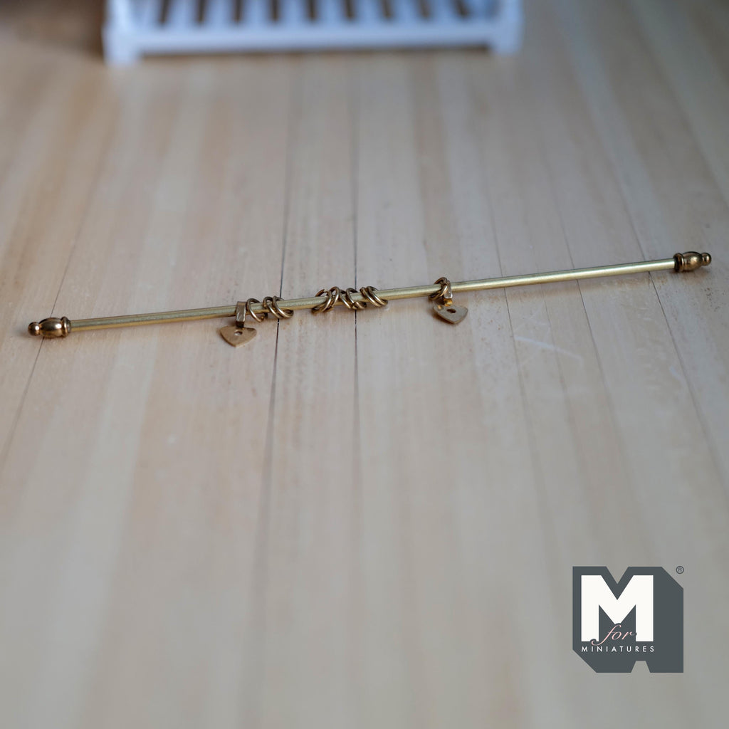 1:12 Scale Miniature Curtain Rod with 2 Hangers and 10 Rings, Brass, Fixed Length, Requires Mounting, 6 inch long
