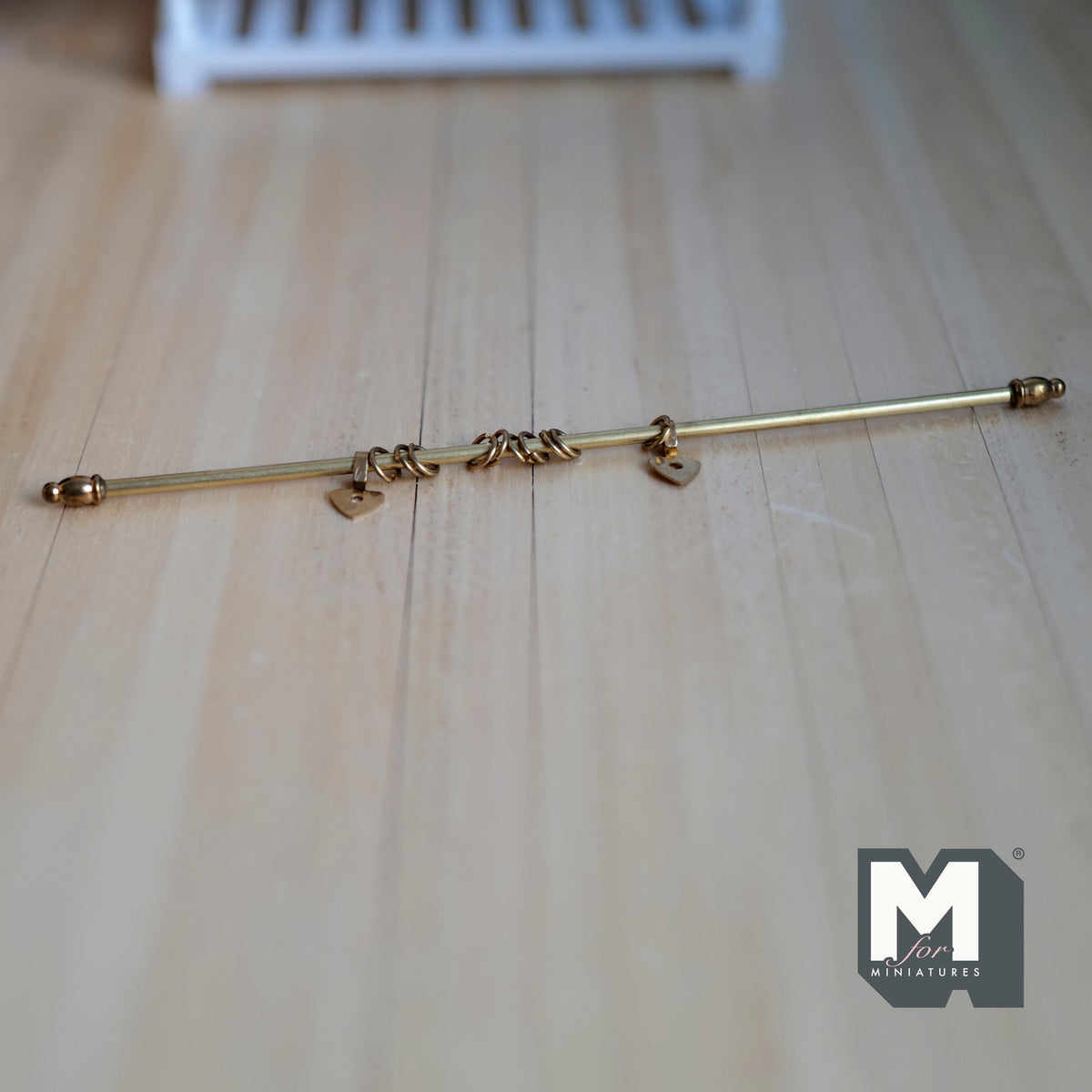 1:12 Scale Miniature Curtain Rod with 2 Hangers and 10 Rings, Brass, Fixed Length, Requires Mounting, 6 inch long