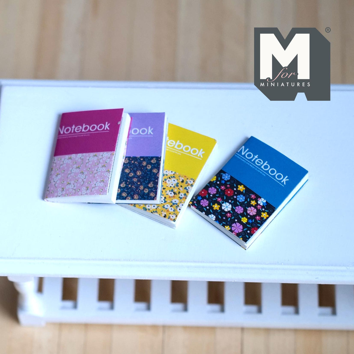 Miniature Notebooks Set of 4 , 1:12 Scale Dollhouse Supplies Sketchbooks Notepad 1-1/8 inch tall - C035