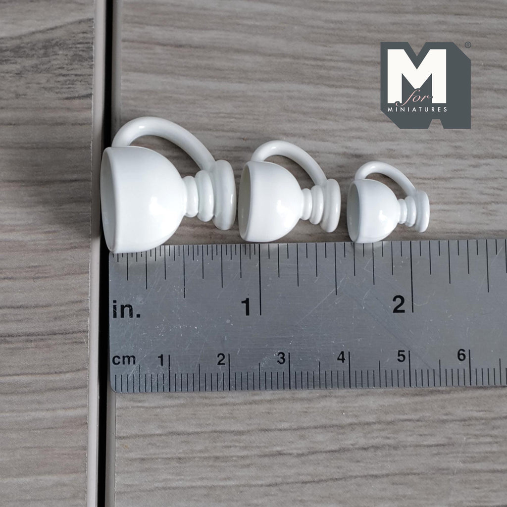 Miniature Pedestal Mug Set 1:12 Scale Dollhouse Footed Mugs Set of 3 (white) (metal)  - A057